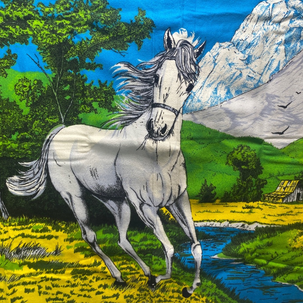 VTG Ha-Va-Ti Horse Landscape Vibrant Graphic Print Wall Hanging Cowgirl 52x34